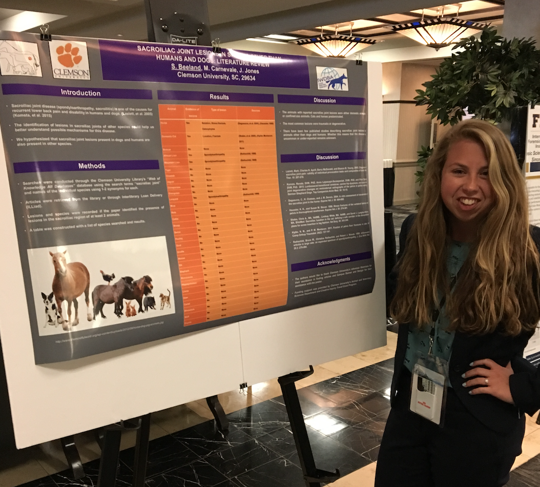 Sara Beeland presenting her research poster at the 2017 International Working Dog Conference.